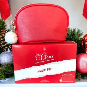 bh MISS CLAUS Cosmetic Bag Red Half Moon White Puff Christmas New Makeup Case
